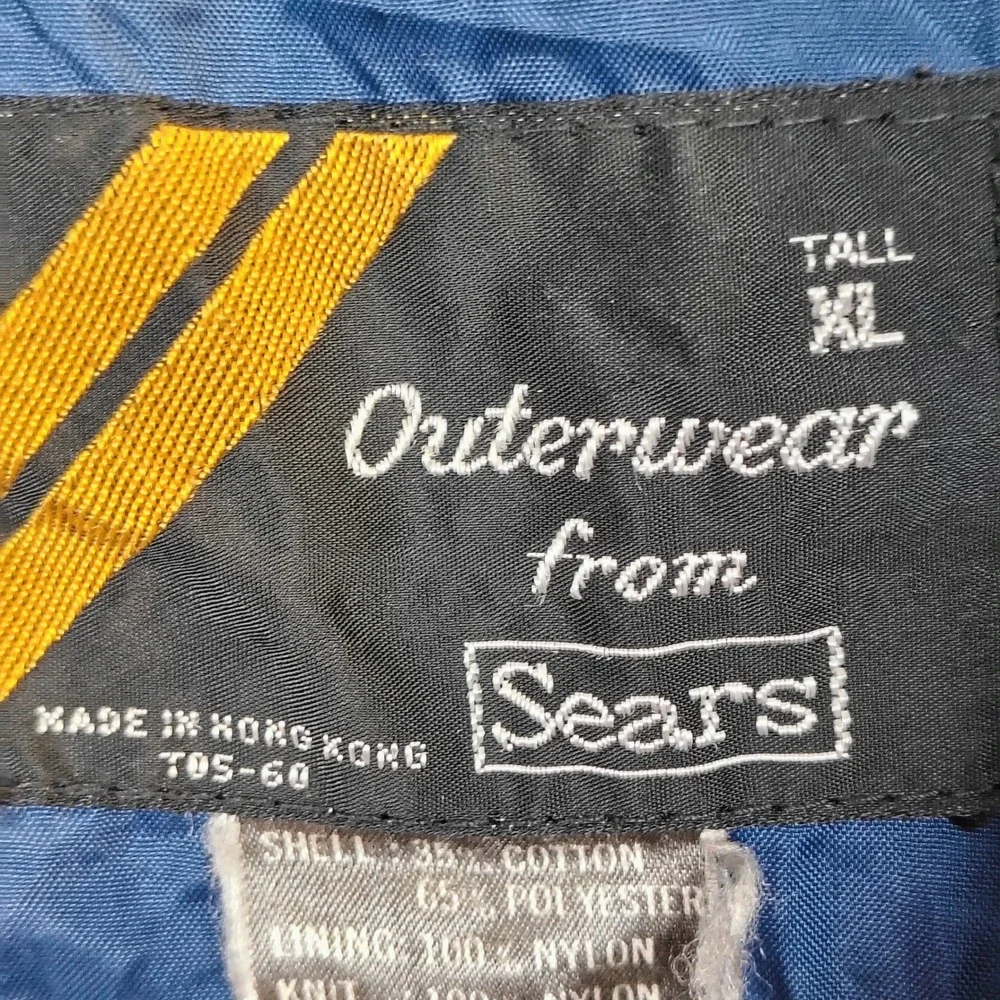 Vintage Sears Outerwear Navy Blue Bomber Jacket‎ Windbreaker Mens XL Tall Zip Up
